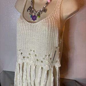 Roommates Ivory Crochet Fringe Tank Size Medium NWT